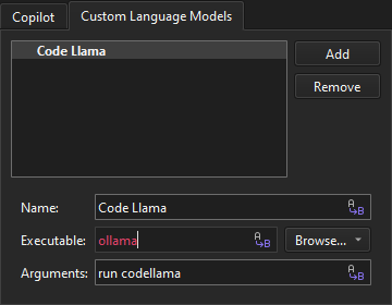 {Custom Language Model tab in AI preferences}
