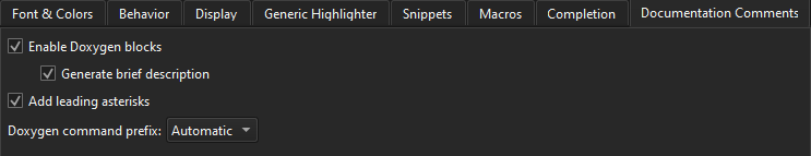 Documentation Comments in Text Editor Preferences