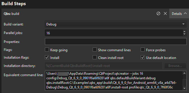 {Qbs build steps in Build Settings}