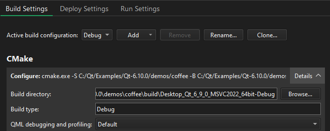 {Build Settings in the Projects mode}