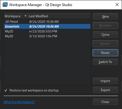 The Workspace Manager dialog.