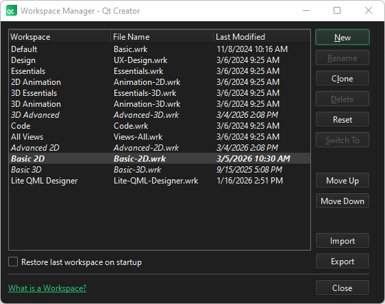 The Workspace Manager dialog.