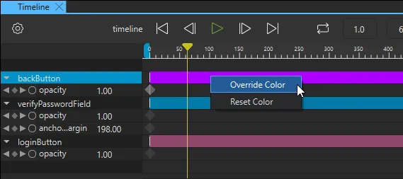 Keyframe track colors in Timeline.