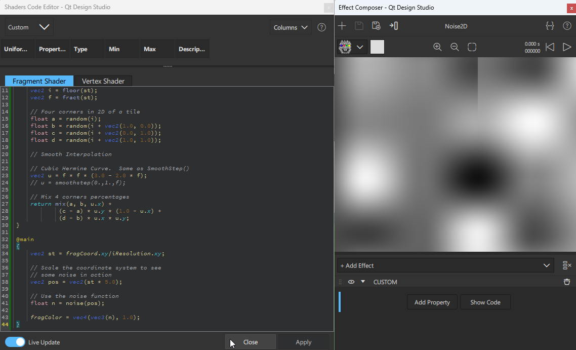 The 2D Noise shader in Effect Composer