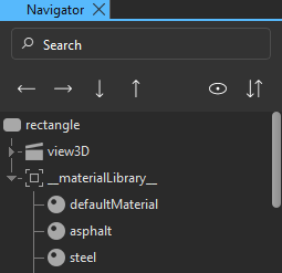 "Materials visible in Navigator"