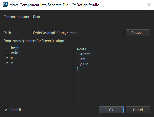 "Move Component into Separate File dialog"