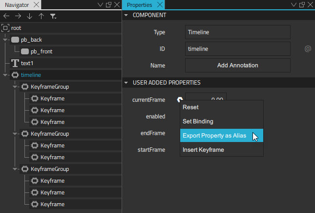 "Export keyframe group as a property"