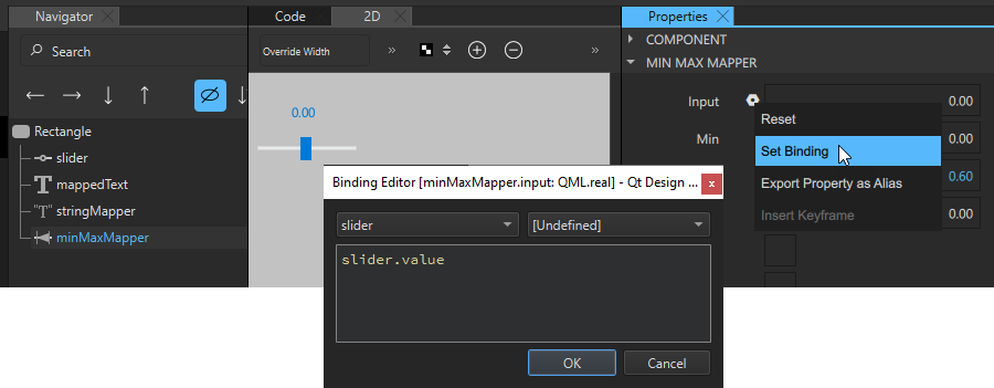 "Binding slider value property to string mapper"