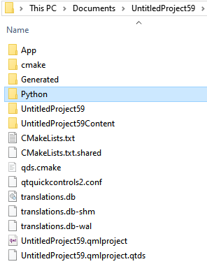 "The generated Python folder in the Qt Design Studio project"