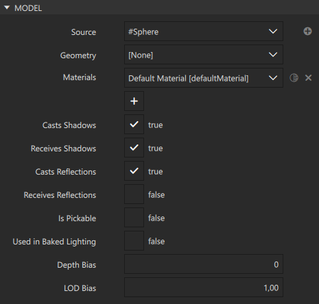 Model properties in the Properties view