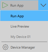 {Android device listed in the Run dropdown}