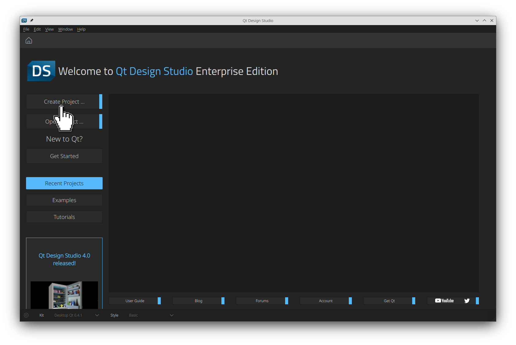 Initializing a project in Qt Design Studio.