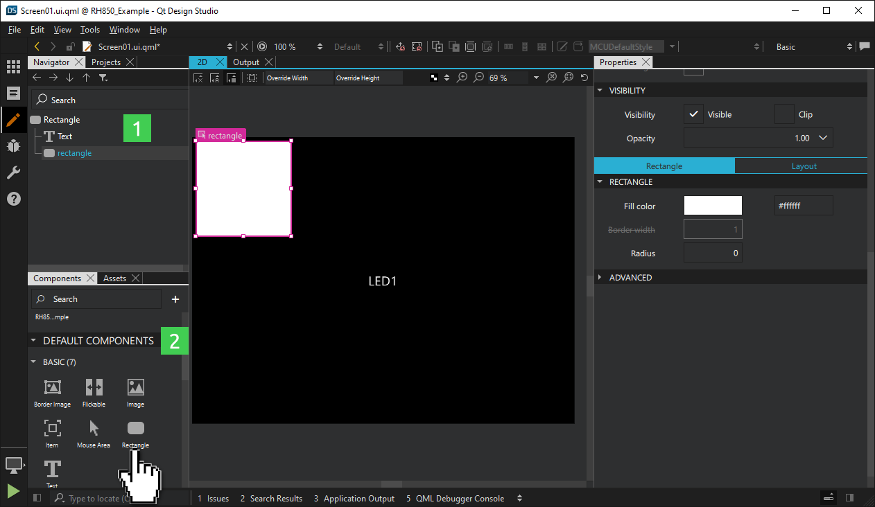 Dragging a new Rectangle component onto the existing Rectangle component in the Navigator pane.