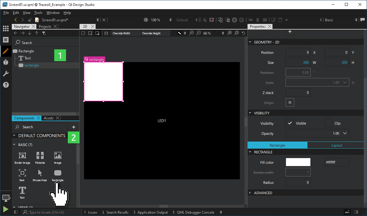 Dragging a new Rectangle component onto the existing Rectangle component in the Navigator pane.