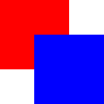A blue rectangle stacked on top of a red rectangle due to the blue rectangle being a child of the red rectangle.