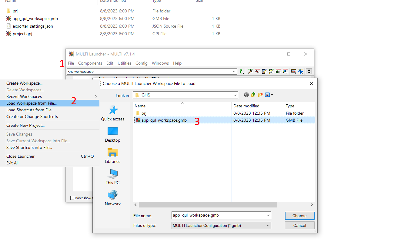 Using the MULTI Launcher to import the .gmb workspace file.
