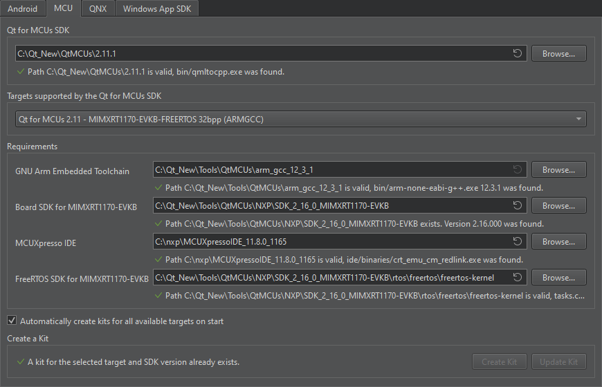 Creating an SDK for an NXP target using Qt Creator.