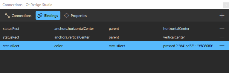 Binding expression ready in the Connections view.