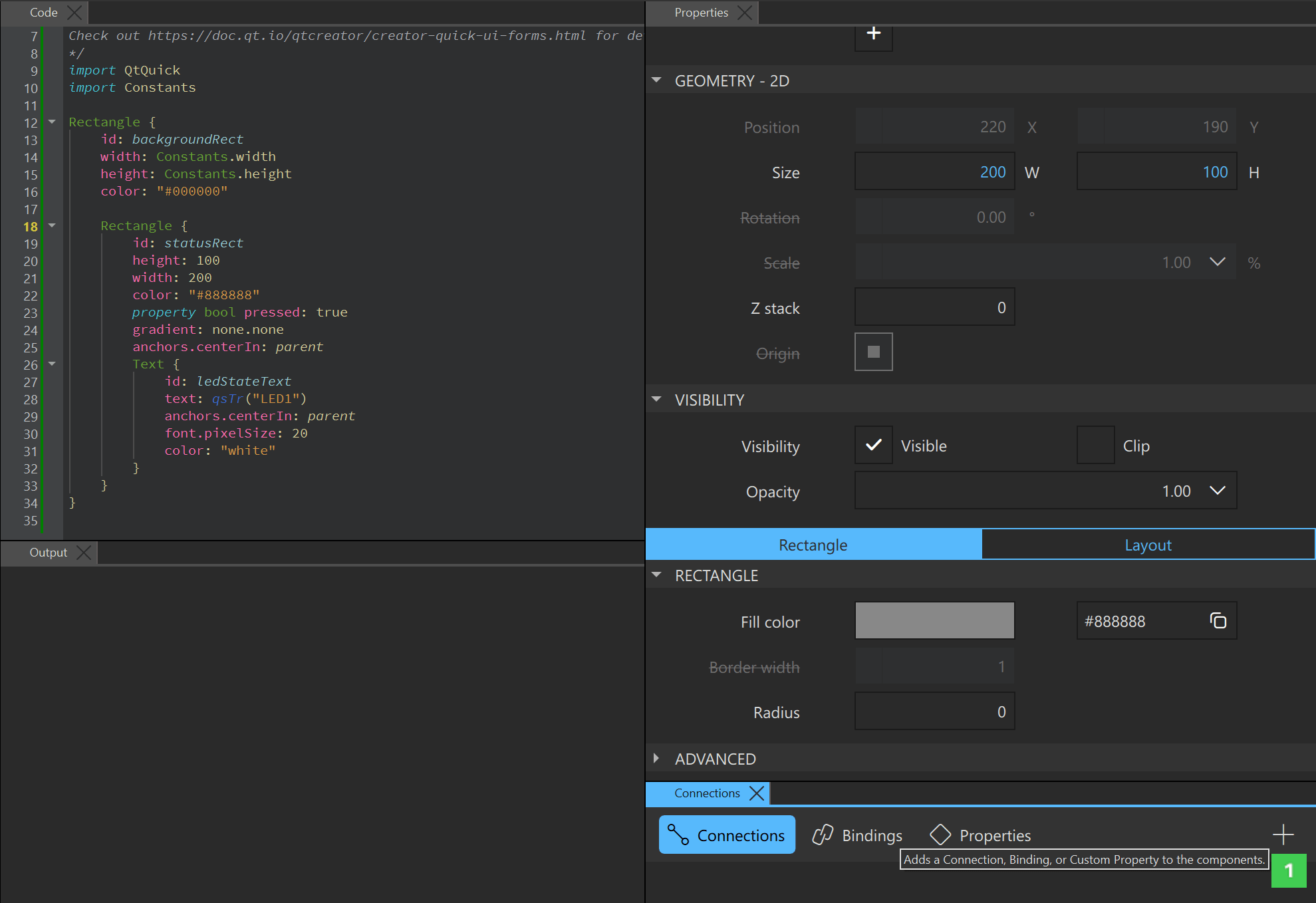 Adding a new connection in the Connections tab.