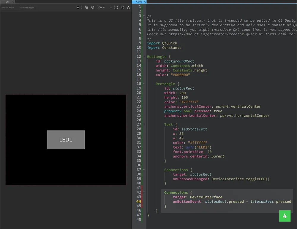 Adding the second connection in the Code view.