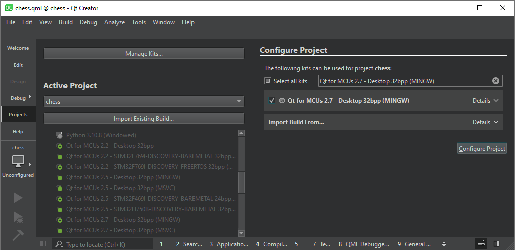 MCU project configuration