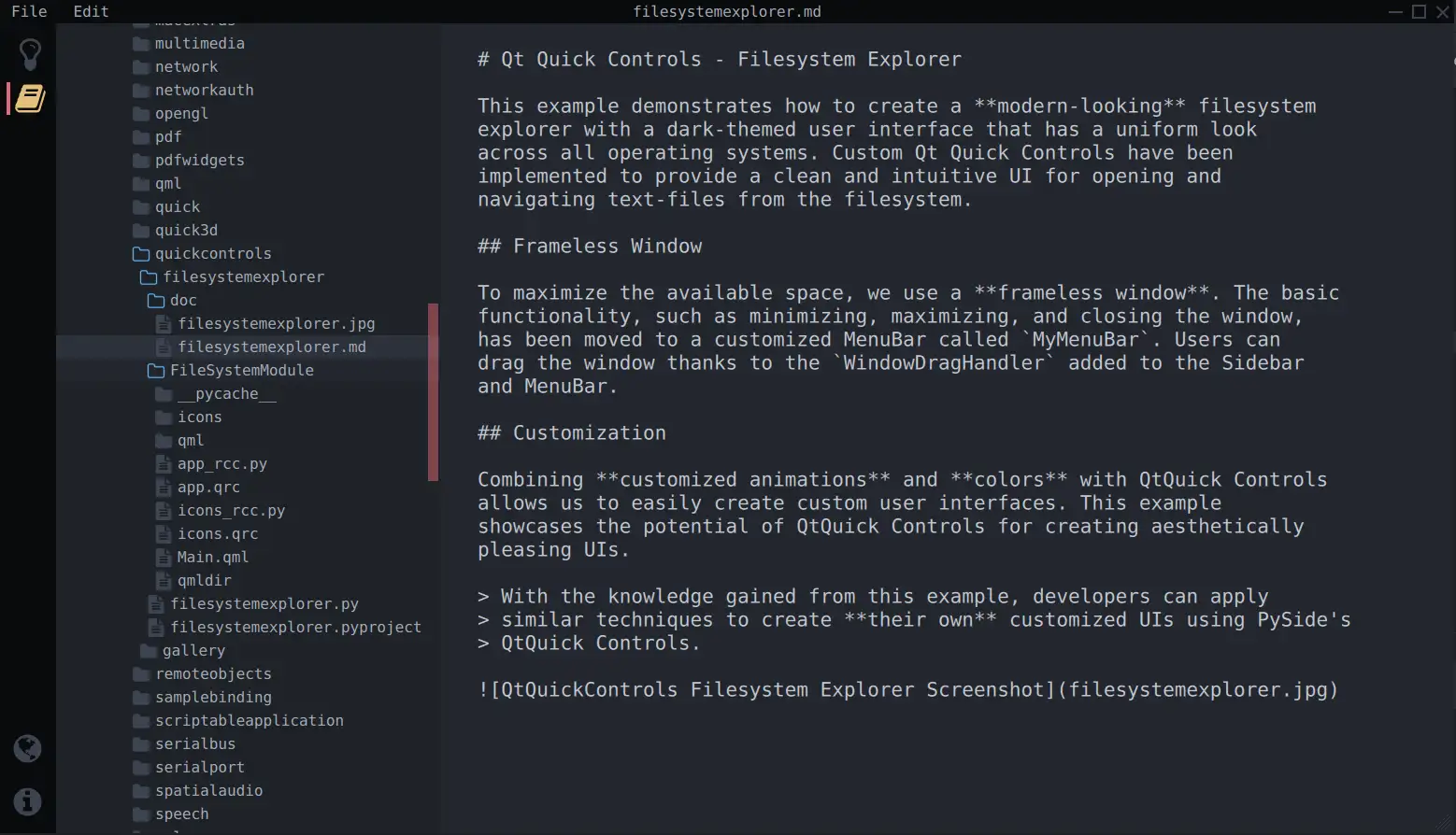 QtQuickControls Filesystem Explorer Screenshot