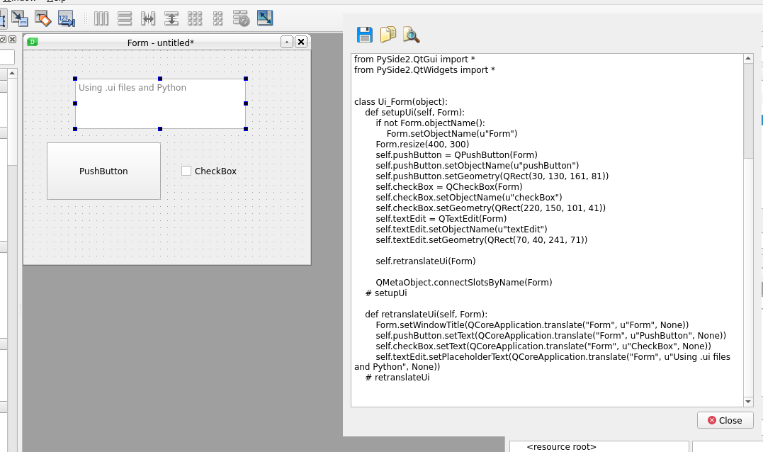 Designer and the equivalent code