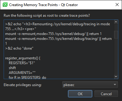 Create Memory Trace Points dialog