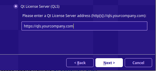 "Entering a URL of the Qt License Server"