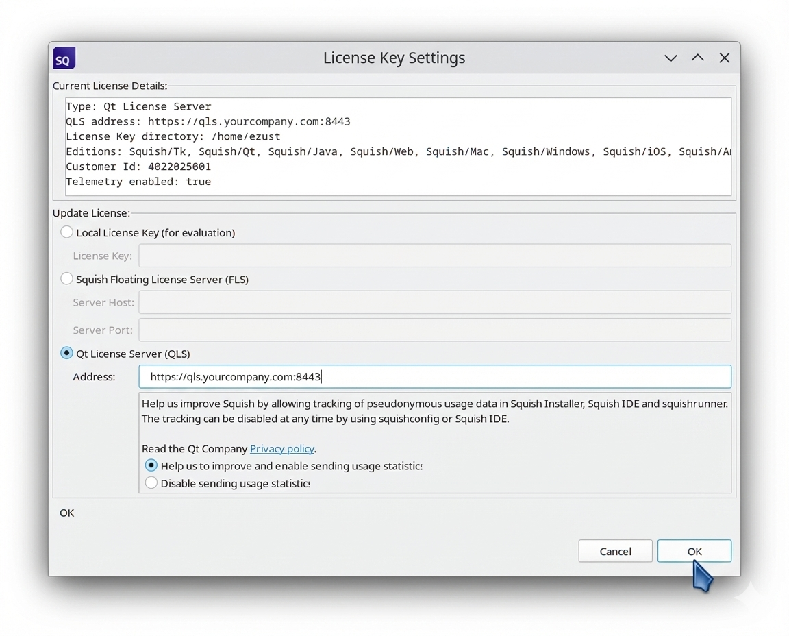 "License Key Settings Dialog"