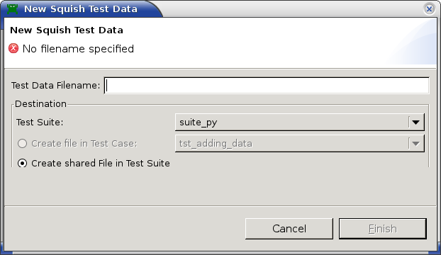"The New Squish Test Data dialog"