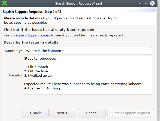 "Support Request Wizard step 2"