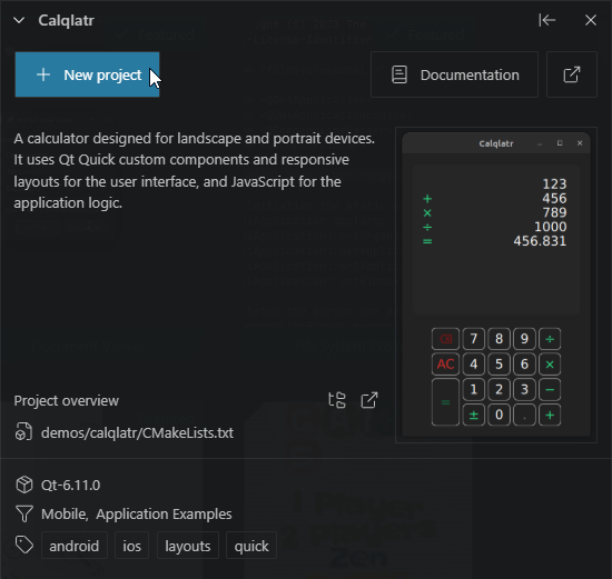 {Creating a new project based on a Qt example}