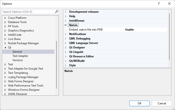 {Natvis in Qt General Options}
