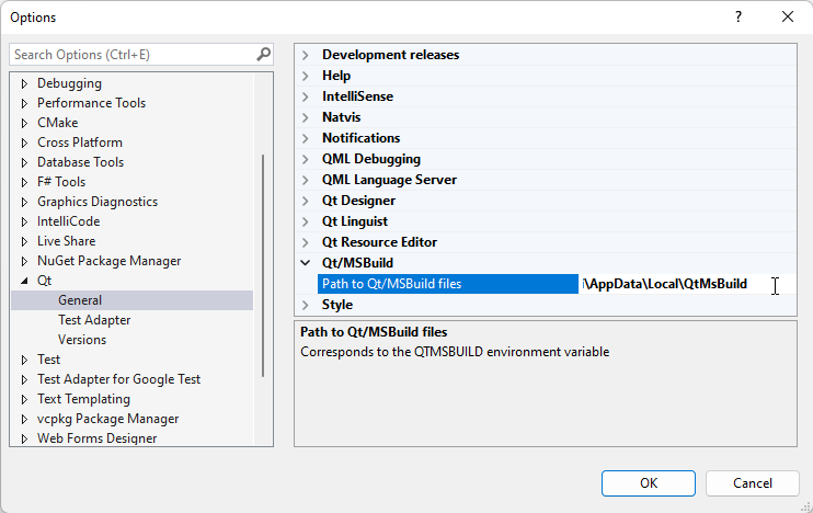 {Qt/MSBuild in Qt General Options}