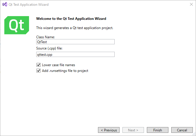 {Creating a class in Qt Test Application Wizard}